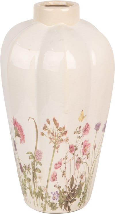 Clayre & Eef Vaas Ø 21x34 cm Beige Roze Keramiek Bloemen