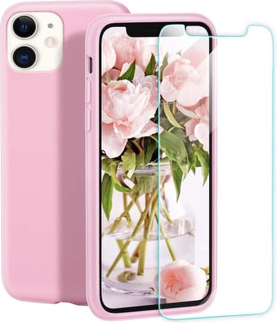 HB Hoesje en Glas Geschikt voor Apple iPhone 12 Mini - Roze - Siliconen Back Cover + 1x Glazen Screenprotector