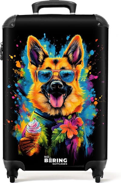 NoBoringSuitcases.com® - Handbagage koffer lichtgewicht - Reiskoffer trolley - Zomerse hond met kleurrijke graffiti - Rolkoffer met wieltjes - Past binnen 55x40x20 en 55x35x25