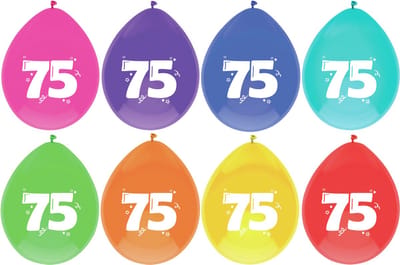 LEEFTIJD BALLONNEN - 75 JAAR - ASSORTI KLEUREN - 8 STUKS