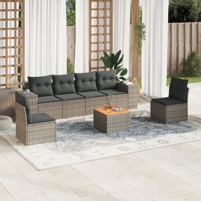 vidaXL - 7-delige - Loungeset - met - kussens - poly - rattan - grijs