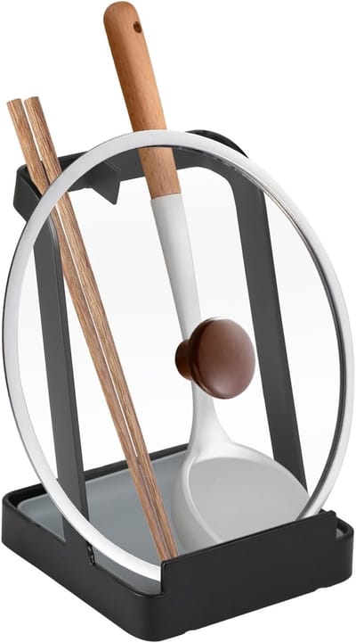 Famanu – Multifunctionele pannendekselhouder en lepelsteun, minimalistisch ontwerp van roestvrij staal, eenvoudig te reinigen