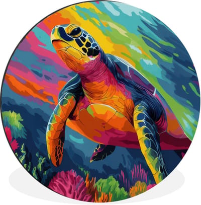 WallCircle - Wandcirkel - Muurcirkel - Koraal - Schildpad - Abstract - Water - Aluminium - Dibond - 30x30 cm - Binnen en Buiten
