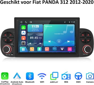 Junsun LINUX Autoradio Geschikt voor Fiat PANDA 312 2012-2020 - Draadloos Carplay & Andriod Auto - Bluetooth - 7 inch TouchScreen - WIFI - RDS- AIRPLAY - Plug & Play