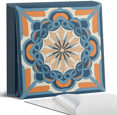 Coloray Plaktegels - Mandalapatroon met een bloemenmotief Portugese Tegels - 30 cm x 30 cm - Blauw Plaktegels - 9 stuks - Vierkant PVC Tegels - Plaktegels Keuken - Zelfklevende Vloertegels - Vinyltegels Vloer Zelfklevend - Zelfklevende Tegels