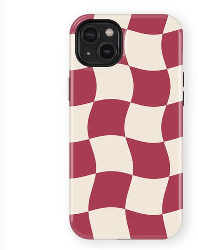 Checkered Warp Hoesje geschikt voor iPhone 14 Plus | Geschikt Voor Mag | Uniek Design Hoesje | Beschermhoes geschikt voor iPhone 14 Plus Crimson Wave