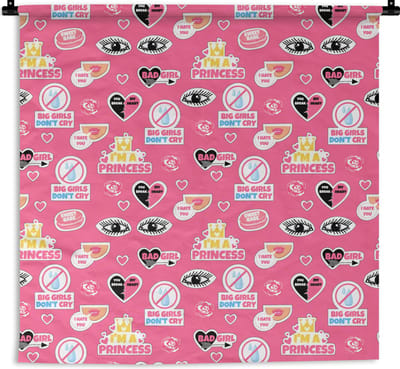 Wandkleed - Wanddoek - Meisjes - Roze - Prinses - Patroon - 180x180 cm - Wandtapijt