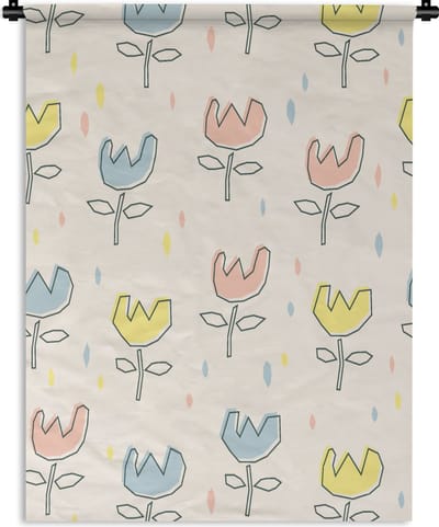 Wandkleed - Wanddoek - Bloemen - Pastel - Geboorte - 90x120 cm - Wandtapijt