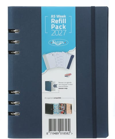 Kalpa 6407-26-27 210 x 144 mm A5 Agendavuller met 6 ringen Week NL EN (een beetje roest op de ringband!) + opbergmap 2026 2027