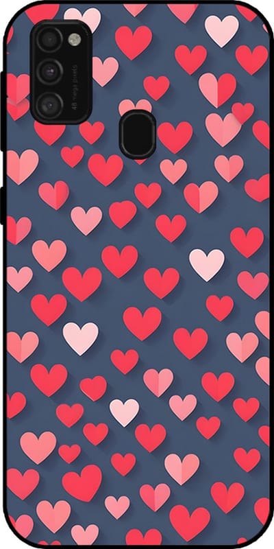 Smartphonica Telefoonhoesje Geschikt voor Samsung Galaxy M21 met Roze en Rode Hartjes Opdruk - TPU Backcover Case With Rosé and Red Heart Design geschikt voor Samsung Galaxy M21