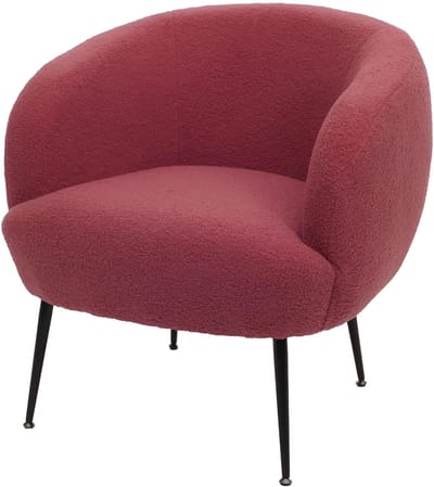 Lounge fauteuil MCW-O37, cocktail/club fauteuil gestoffeerde fauteuil, stof/textiel bouclé (330g/m²) metaal MVG ~ paars-rood