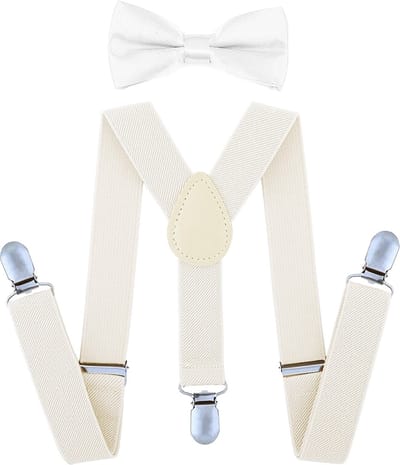 Fako Fashion - Kinder Bretels Met Vlinderstrik - Kinderbretels - Vlinderdas - Strik - Effen - 65cm - Crème / Ivoor
