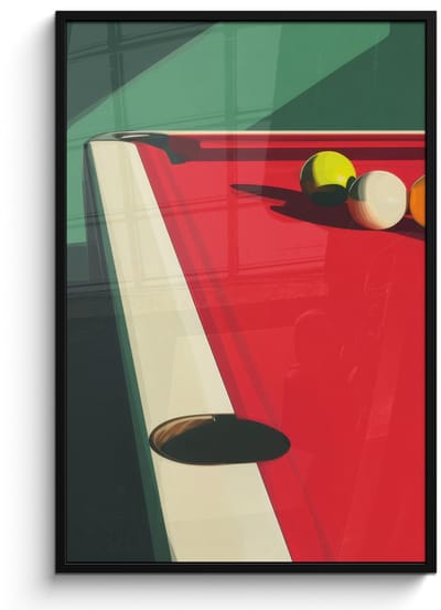 Poster in lijst - Fotolijst 80x120 cm - Posters - Biljarttafel - Ballen - Rood - Schaduw - Posterlijst zwart - Decoratie - Wanddecoratie woonkamer - Muurdecoratie slaapkamer - Kerstversiering - Kerstdecoratie voor binnen - Kerstmis