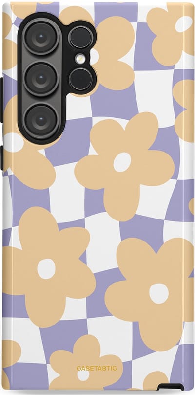 Casetastic hoesje geschikt voor Samsung Galaxy S23 Ultra - Dubbellaagse bescherming - Madeliefjes feest - Fashion Case - Zand Wit Lila Zilver