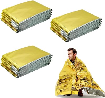 Nooddekens Set - Warmtefolie Overleven - Outdoor Noodsituaties - Reflecterend Isolatie Winddicht - 210x160cm 3 Stuks - Goud Zilver