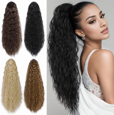 Kralenkrul Paardenstaart Haarstuk Clip Extensie met Trekkoord, Lang 55 cm, Medium Bruin, Haarstuk, Paardenstaart Extensie, Natuurlijke Look, Volumineus Haar