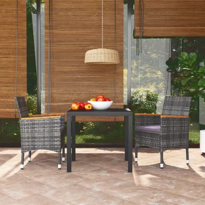 vidaXL - 3-delige - Tuinset - met - kussens - poly - rattan - grijs