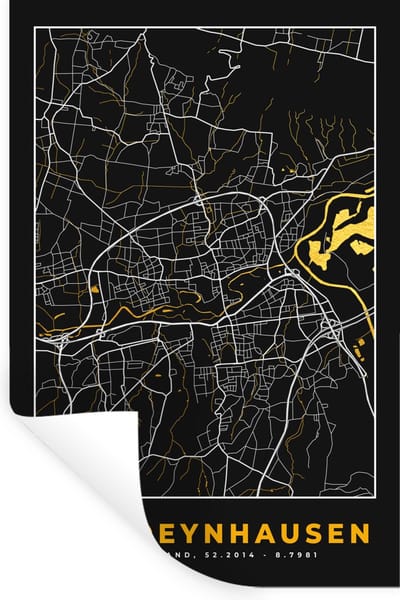Muurstickers - Sticker Folie - Plattegrond – Bad Oeynhausen – Goud – Stadskaart – Kaart - Duitsland - 20x30 cm - Plakfolie - Muurstickers Kinderkamer - Zelfklevend Behang - Zelfklevend behangpapier - Stickerfolie