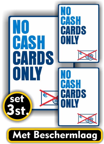 Jerma - No cash cards only sticker - 2 st 10x12 cm - 1 st 14x20 cm - Vinyl - zelfklevend - kleurvast