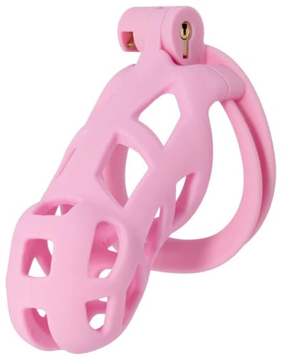Hidden Desire - Kuisheidskooi - Penis Cage - P-Cage - Kunststof Kuisheidskooi - Chastity - Penis Kooi Roze - Kuisheidkooi met 4 Ringmaten - Penis Prison Cock Cage - Verkrijgbaar in 4 Lengtes - Male Chastity Cages - Maat L - 11 cm - Roze