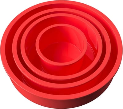Intirilife 4-Delige Set Ronde Silicone Cakevormen in Rood - 10 cm, 16.3 cm, 19.8 cm, 25 cm - Bakvorm voor het bakken van taarten laagjes cake