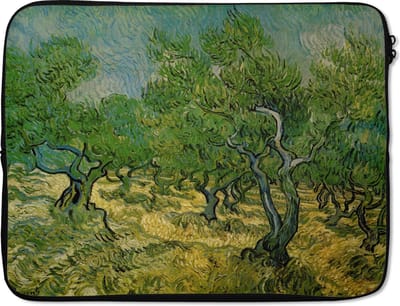 Laptophoes 15.6 inch - Olijfgaard - Vincent van Gogh - Laptop sleeve - Binnenmaat 37x26 cm - Zwarte achterkant