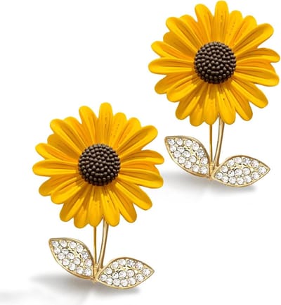 Zonnebloem Broche - Bloem Pin - Kleding Versieren - Met Kristallen - 2 Stuks - Goudkleurig