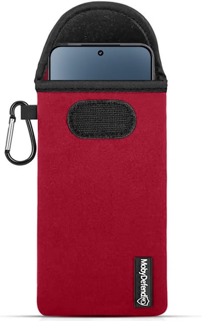 MobyDefend Hoesje - Geschikt voor Xiaomi 15 - Neopreen Pouch Met Karabijnhaak - Insteek - Riemlus - Rood