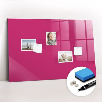 Tulup Whitebord - Kleur Magenta Magneetbord - 90 cm x 60 cm - Memobord Magnetisch - Moderne Wanddecoratie - Magnetic Board - Organiseer Je Bureau - Gratis 5 Sterke Magneten + Whiteboard Marker & Wisser - Magnetisch Memobord - Memobord Glas
