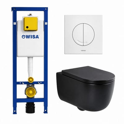 QeramiQ Dely Swirl Toiletset - 36.5x53cm - Wisa XS inbouwreservoir - slim zitting - witte bedieningsplaat - ronde knoppen - zwart mat