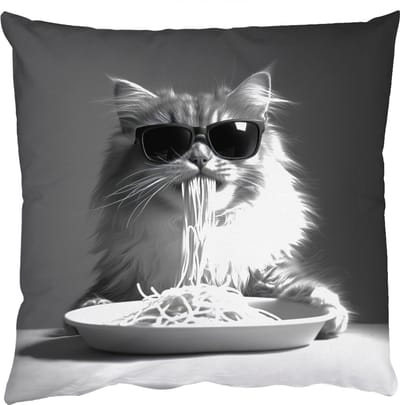 Sierkussens - Kussentjes Woonkamer - 50x50 cm - Langharige kat - Zonnebril - Spaghetti - Humor - Zwart - wit