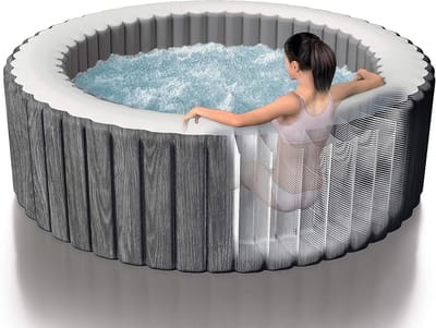 Opblaasbare Jacuzzi – Industrial Home Greywood Deluxe Spa 216×71 cm – Luxe Bubbelmassage – Houtlook Donkergrijs – 6-Persoons Pure Spa – Energiezuinig – Inclusief Pomp & Afdekking