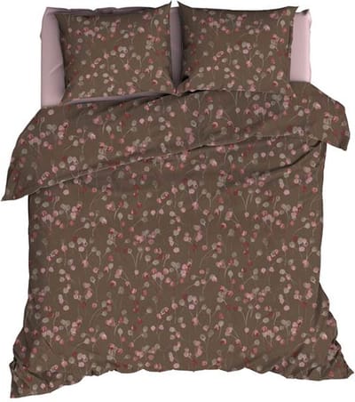Satin d'Or Muriel Dekbedovertrek - Lits-jumeaux - 240x200/220 cm - Taupe/Rose