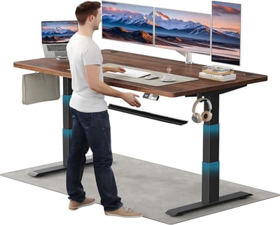 FlexDesk MasterPro Ultra 180x80 cm Elektrisch Zit-Sta Bureau – Dual Motor 40 mm/s, 25 mm Massief Werkblad, Smart Reminder & USB-C, 63–128 cm Verstelbaar, 125 kg Draagvermogen – Walnoot/Zwart