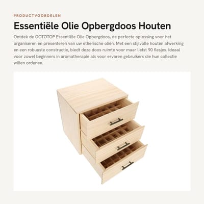 Dailygoods- Opbergdoos Houten 3 Lagen 90 Slots - Etherische Olie Doos - Aromatherapie Container - Houten Kist - Robuuste Constructie - Afmetingen 26 x 24,5 x 20 cm