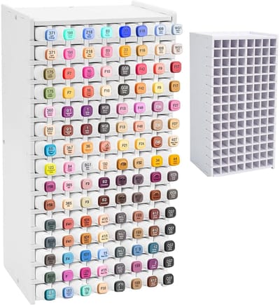 Marker organizer - Houder met 120 vakjes en verstelbare tussenschotten - Opbergrek voor markers voor op het bureau - Thuis, kantoor, hobbykamer en klaslokaal