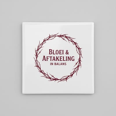 “Bloei & Aftakeling in Balans” Keramische Tegel – 15×15 cm Minimalistische Natuurkrans Muurdecoratie