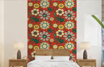 Behang - Fotobehang Design - Bloemen - Hippie - Retro - Breedte 140 cm x hoogte 220 cm