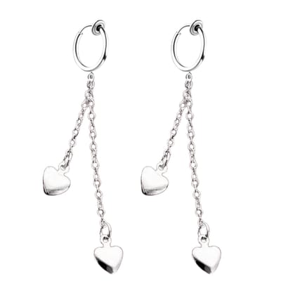 Klem Oorbellen - 2 hartjes-zilverkleur - lang - geen gaatje- Charme Bijoux