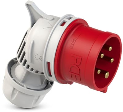 PCE 8025-6 CEE haakse stekker 32A 5-polig 6h IP44 TWIST rood 400V | Haakse CEE industriële stekker, spatwaterdicht | CEE-stekker voor werkplaats, generator en caravan