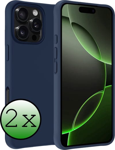 Hoesje 2 Stuks - Geschikt voor Apple iPhone 16 Pro - Sterk & Shockproof - Case Siliconen - Back Cover - Telefoon Hoes - Donkerblauw