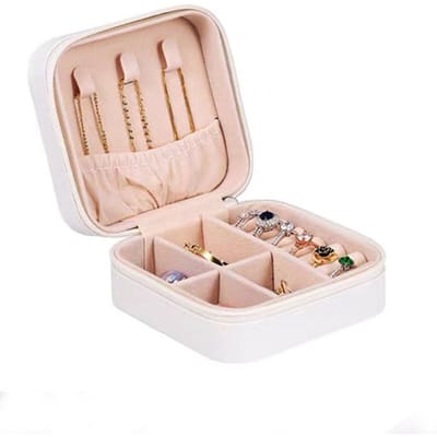 Sieradendoos Sieraden Opbergkoffer PU Leer Organizer voor Ketting Oorbel Ringen Armband Oor wit