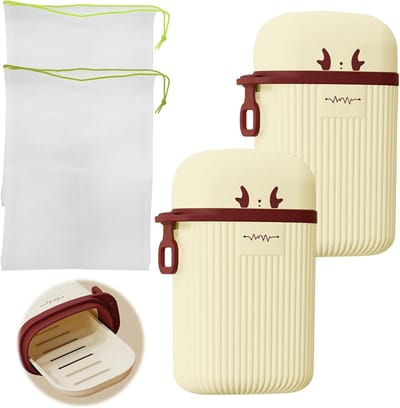 Reiszeepzakje Set met Zeepdoos en Tandenborstelhouder, Ideaal voor Gym, Camping en School, Inclusief 2 Zeepschuim- en Droogzakken met Deksel, 11.5 x 7 x
