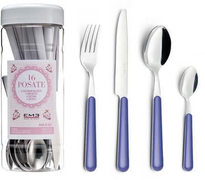 EME Brio Bestekset voor 4 personen, 16-delig, Roestvrij staal met gekleurd handvat, Lavender 4, Tube Box