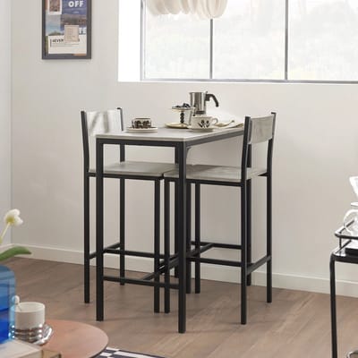 Velmio Luxe Bartafelset 3 Delig - 2 Barstoelen Met Leuning - Bar Tafel - Keuken Tafel - Meubelset - Krukken - 90x60x83cm - Natuur - Hout