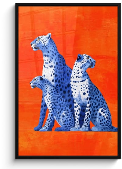 Poster in lijst - Fotolijst 80x120 cm - Posters - Luipaarden - Stippen - Oranje - Posterlijst zwart - Decoratie - Wanddecoratie woonkamer - Muurdecoratie slaapkamer
