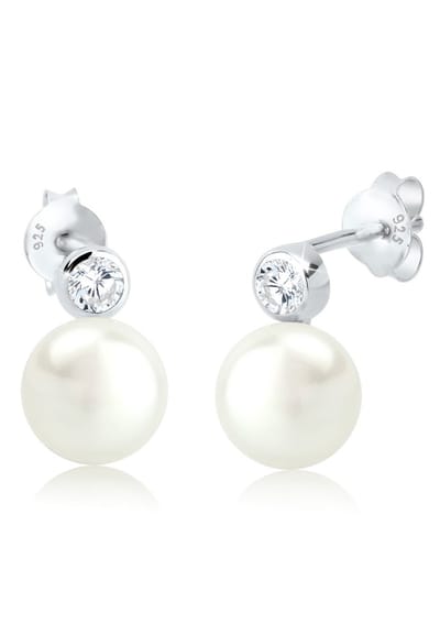 Elli - Oorbellen - dames basic met zoetwater gekweekte parel en cubic zirconia in 925 sterling zilver - Dames