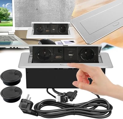 Tafelstopcontact - Inbouw unit - Werkplek organiseren - Met USB en HDMI - 28x15 cm - Zwart