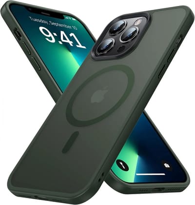 Hoesje Geschikt voor Apple iPhone 13 Pro Max - Compatibel met MagSafe - Matte Beschermhoes - Back Cover met Magneet - Geschikt voor Draadloos Opladen met Magnetische Ring - Donkergroen