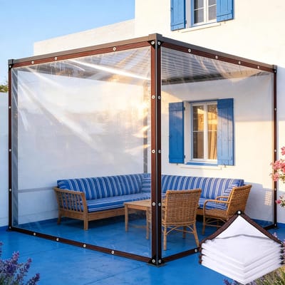 Transparant Zeil - Afdekzeil Waterdicht - Tuin Terras Bescherming - Versterkt Met Ogen - 140 x 640 cm - Kleurloos